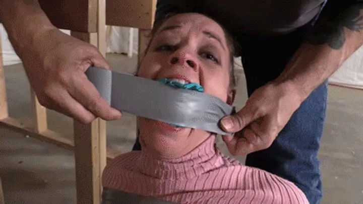 Pantyhose Bondage And Encasement - d2603PEPPER-Taped up with her mouth stuffed and wrapped so tight!