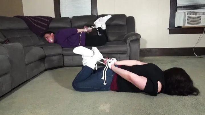 Gina Rae Michaels Bondage - Hogtied and massively sock gagged