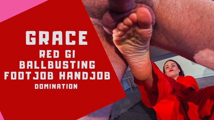 Martial Fetish - Grace red gi ballbusting, footjob and handjob domination
