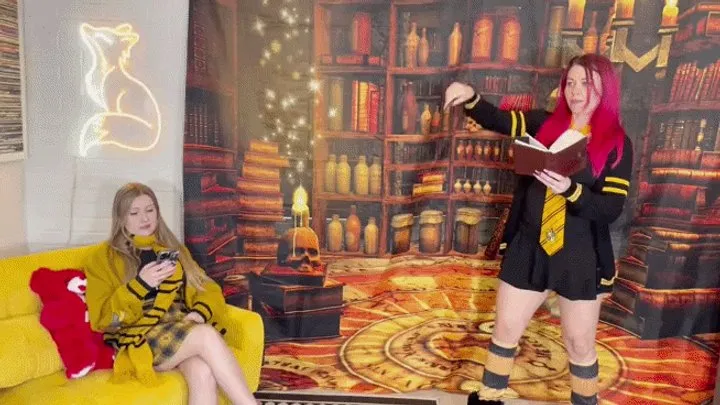 Foxxy Feet - Foot Worship Trouble in the Hufflemuff common room - Emma Shay and Catherine Foxx HIDEF MOV