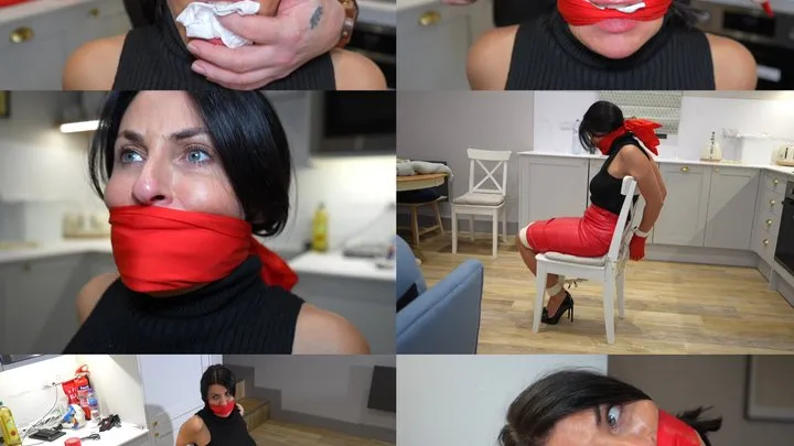 Muffled Screams - Sarah wild, agent red captured, chair tied and multi gagged with scarves and tape (mp4)