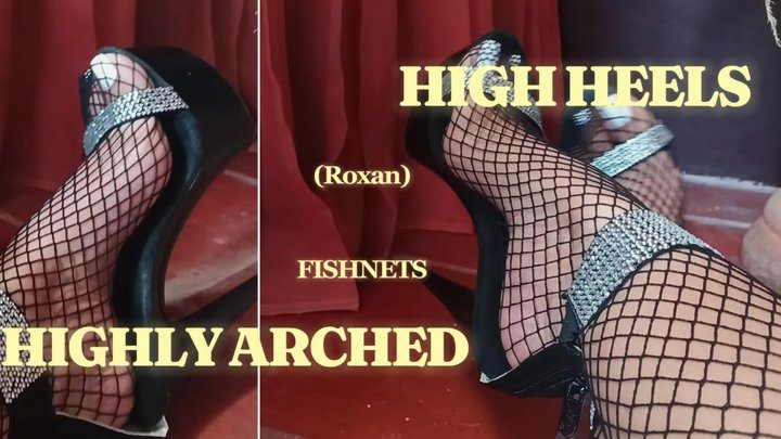 Goddess Foot Fetish - Deep arches fishnet stockings painted nails and high heels (3)