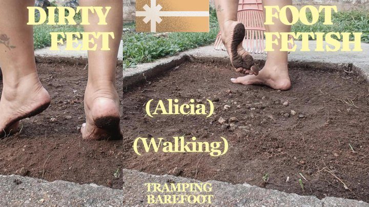 Goddess Foot Fetish - She walks and tramples the ground barefoot and her feet are dirty (2)