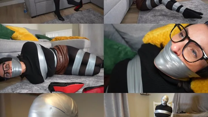 Muffled Screams - Sarah wild and her big tape bondage escape challenge: tape bound, gagged and tape hooded (wmv)