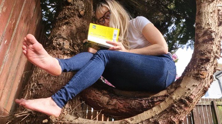 Cute College Gal Going Naughty - Barefoot Reading Outdoors