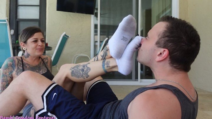 Bambi Femdom Fantasies - Summer Raez's Smelly Feet Workout Training - foot domination, smelly socks, sweaty feet, foot worship, foot smother, foot gagging, Bambi