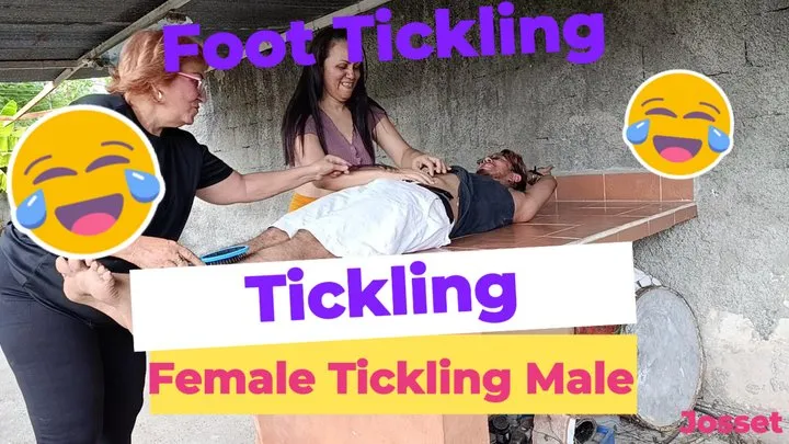 Goddess Foot Fetish - Two women tickle a tied man (6)