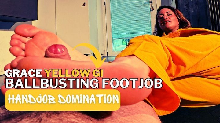 Martial Fetish - Grace yellow gi POV ballbusting footjob handjob domination