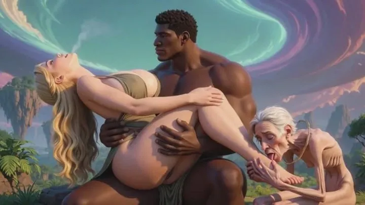 Your Best Fantasy - 90 Year Old Granny Foot Slave - Licking Girl's Feet While on Black Man's Lap