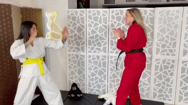 Total Tickling - Karate Girl - CHER WOODS & MERCEDEZ - tickle strength test HIDEF MOV