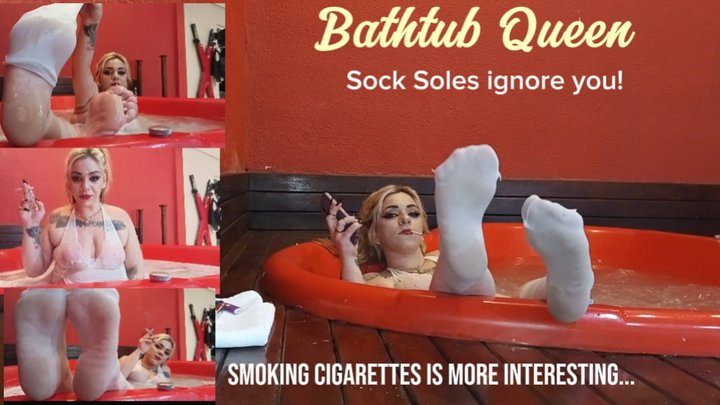 Athenna Studio - Wide soles of thin white stockings ignore you - Queen of the Bathtub smokes several sensual cigarettes- Nylon Fetish - bbw Atenna Shelby