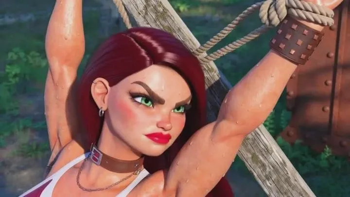 Aaa Armpits - Cute muscled redhead gym babe hanging defeated tied to a cross in BDSM Bondage for not shaving her sweaty hairy armpits so you can watch her fit toned body struggle