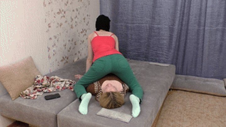 Furious Girls - Reverse jeans sitting fetish scene featuring two girls, lec233h 720p
