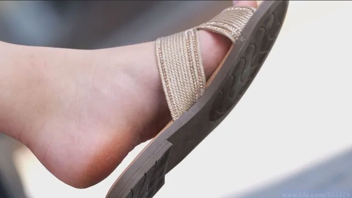 Footfetishamateur - Candid dirty feet slippers dangling, hot feet and shoes close-up.