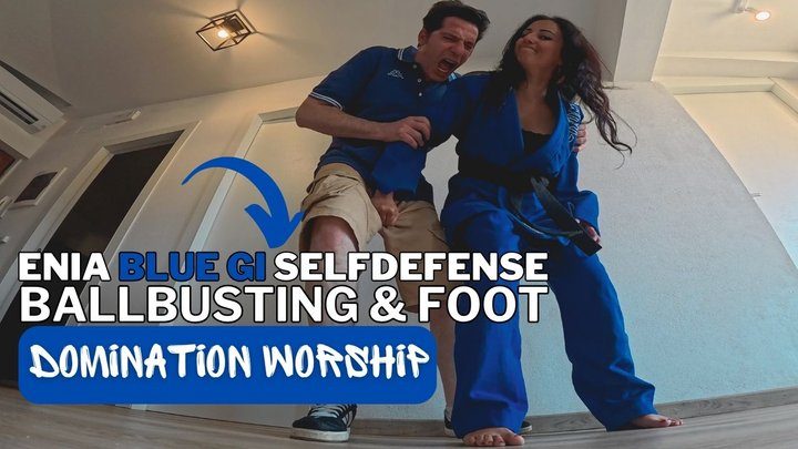 Martial Fetish - Enia blue gi selfdefense ballbusting and foot worship domination