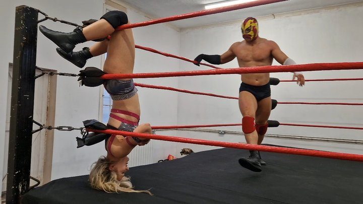 Bad Girls Wrestling - Blonde wrestler is attacked by strong masked man
