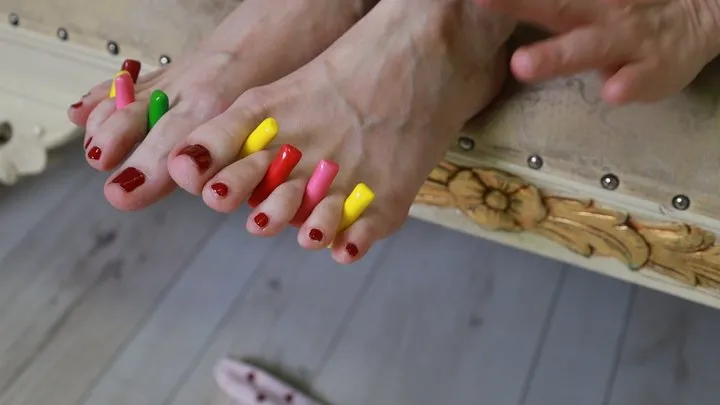 Kimisworld - Sweet Toe Tease – Colorful Candy Between Her Toes Kimisworld - Sweet Toe Tease – Colorful Candy Between Her Toes