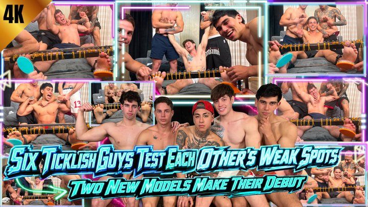 Str8crushfeet - Six Ticklish Guys Teast Each Other's Weak Spots - Two New Models Make Their Debut (4K)