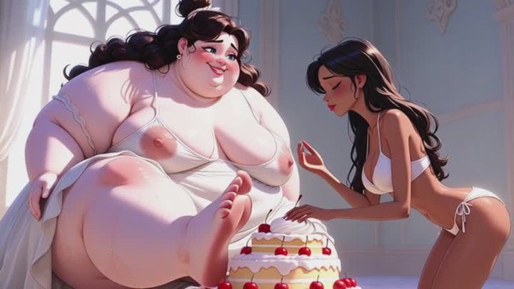 Your Best Fantasy - Fat SSBBW Sitting on Cake - Skinny Slave Licks Her Feet