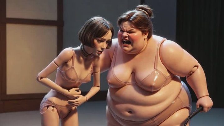Your Best Fantasy - Fat Mistress Whips Bound Skinny Slave - Body Contrast Humiliation