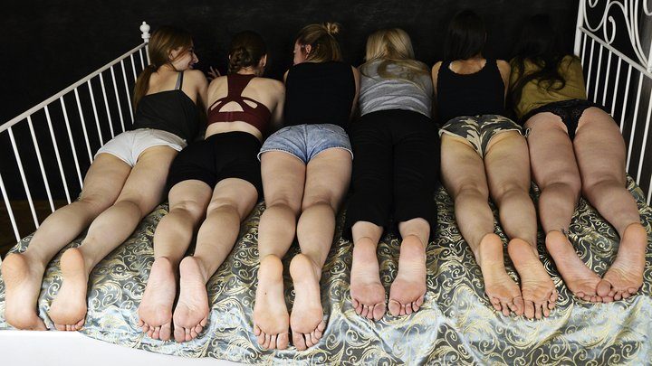 Barefoot Show - Wall of 12 sexy flexible wrinkled soles of Arina, Camilla, Carolina, Elena, Elia and Lyana (Part 5 of 6)